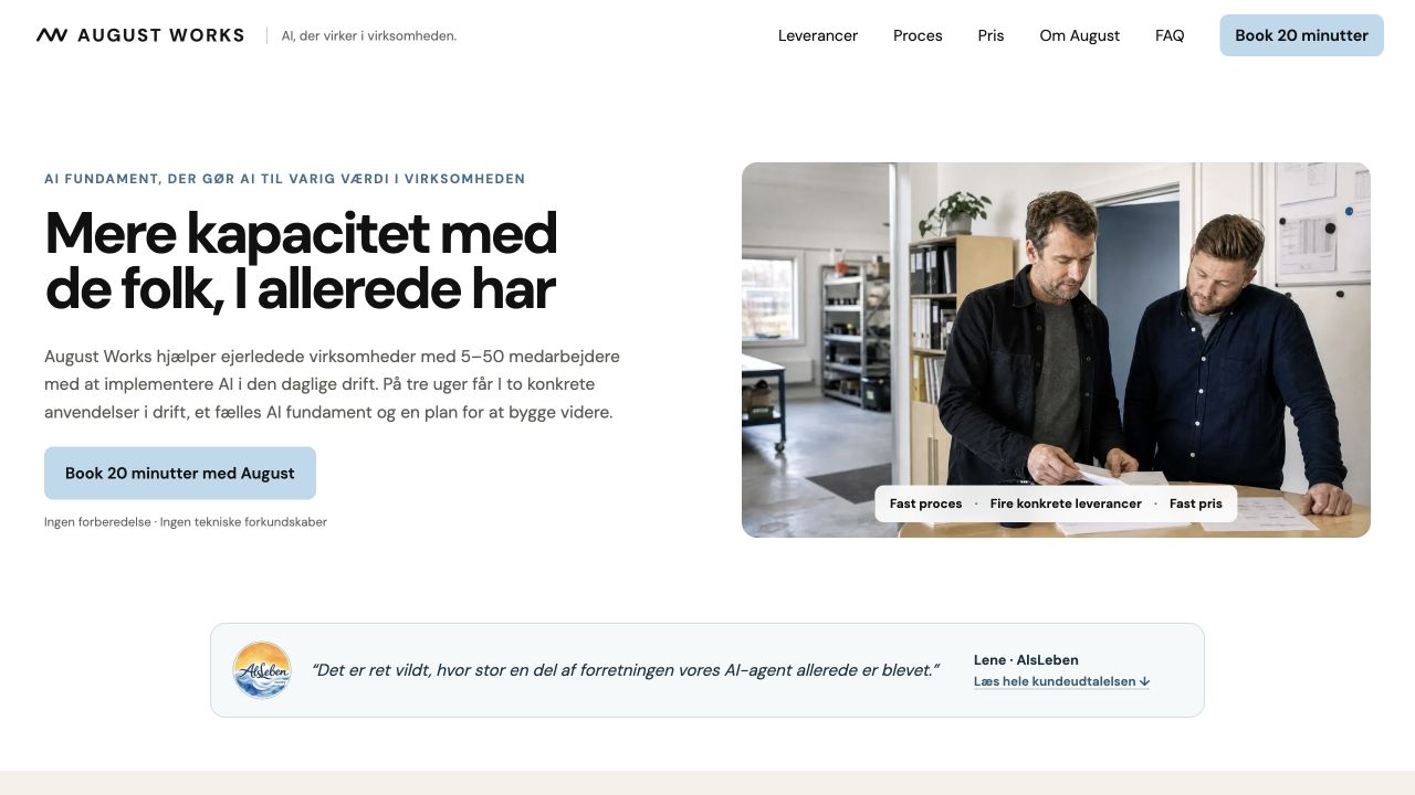 Screenshot af August Works' forside